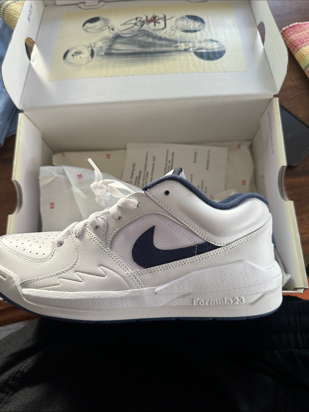 Nike White & Navy Low-Top Formula 23 Sneaker
